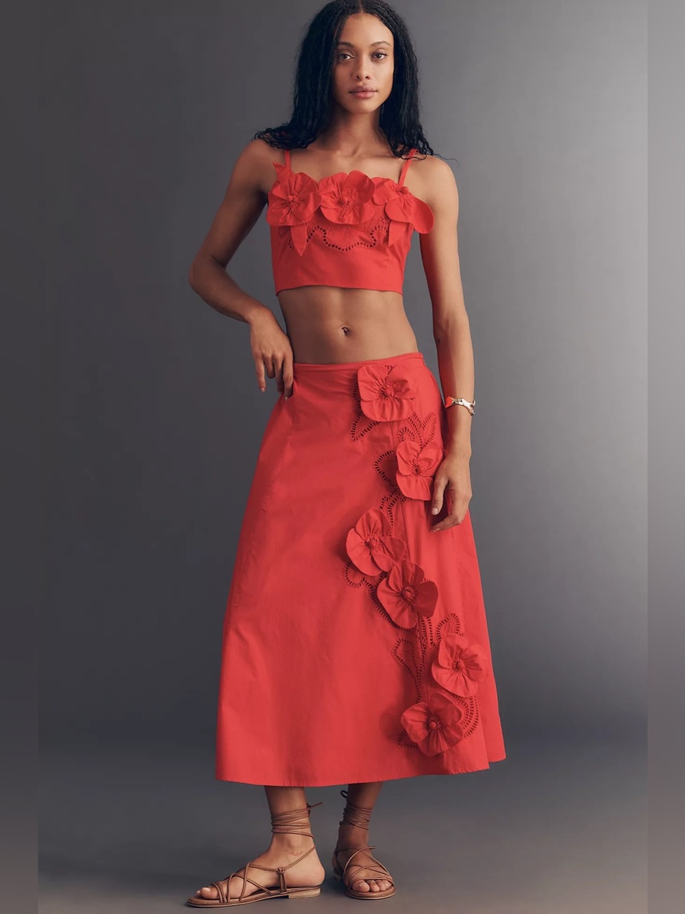 Maeve 100% Cotton Floral Appliqué Midi Skirt Size XL